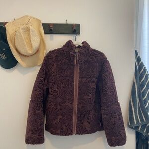 patagonia Brown Fleece lunar dusk Jacket with flowers in molasses brown